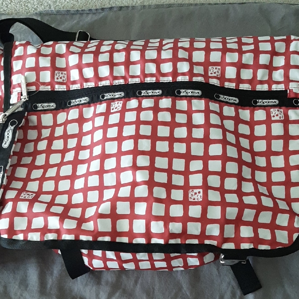 LeSportsac Red and White Checkered Messenger Bag NWOT
